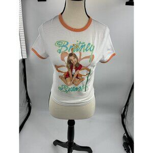 Britney Spears T Shirt Womens Size M White Graphic Ringer Short Sleeve Concert